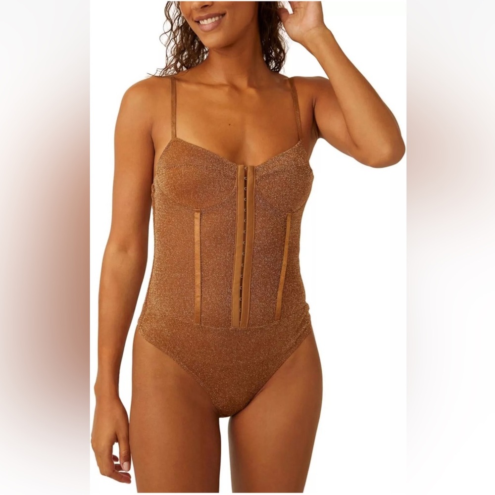 Free People Intimately Shimmer Night Rhythm Bodysuit Women’s S Bronze NWT